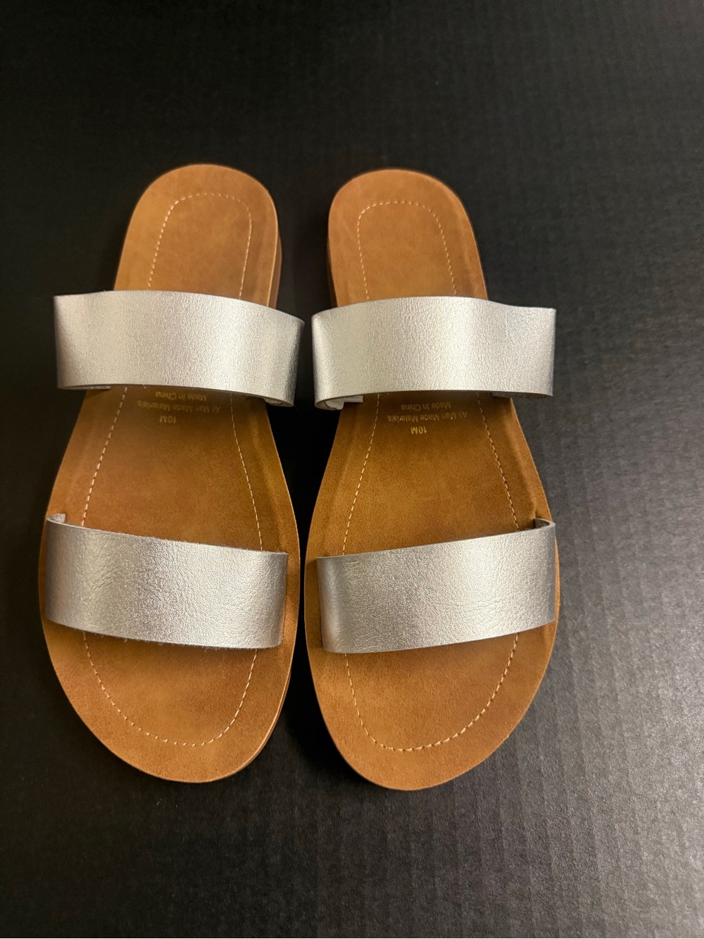 Silver Slip On Sandals. Size 10
